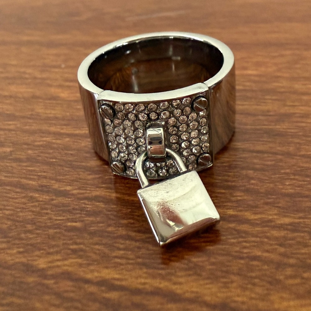 Michael Kors Silvertone Padlock Ring and Astor Stud Bracelet Matching Pair 7 - Picture 2 of 12